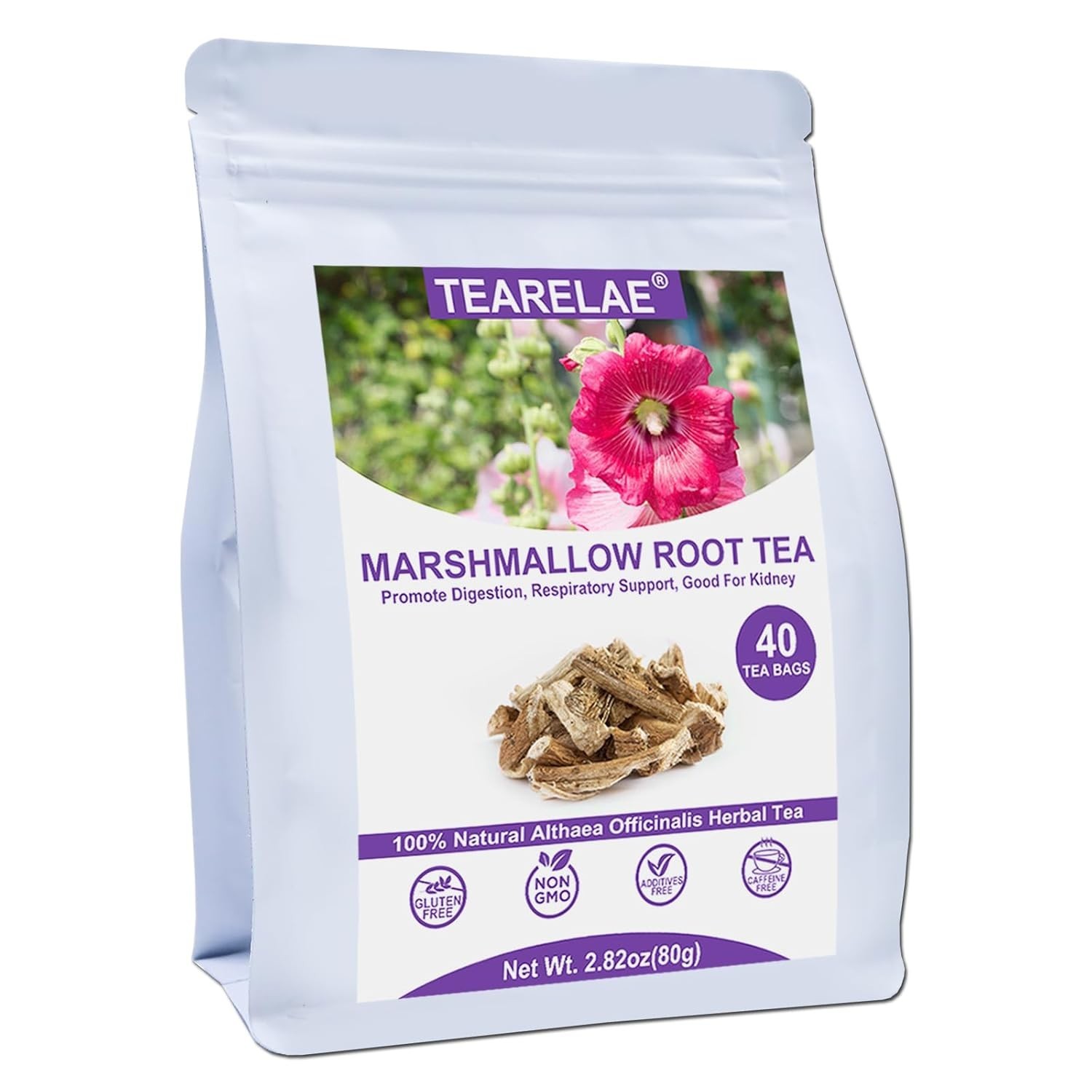Marshmallow Root Tea Bags – 40 Count | Caffeine-Free Herbal Remedy