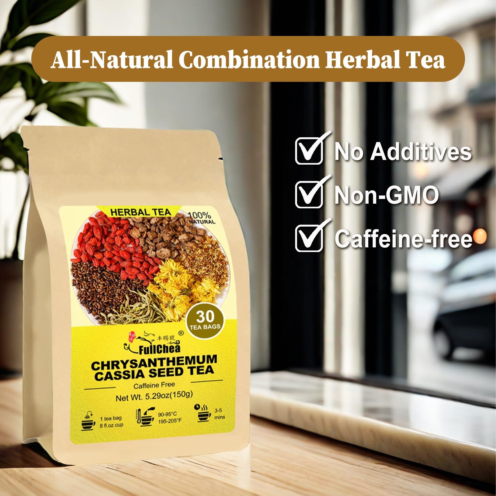 FullChea – Chrysanthemum Cassia Seed Tea, 30 Teabags, 5g/bag – Burdock Root, Goj
