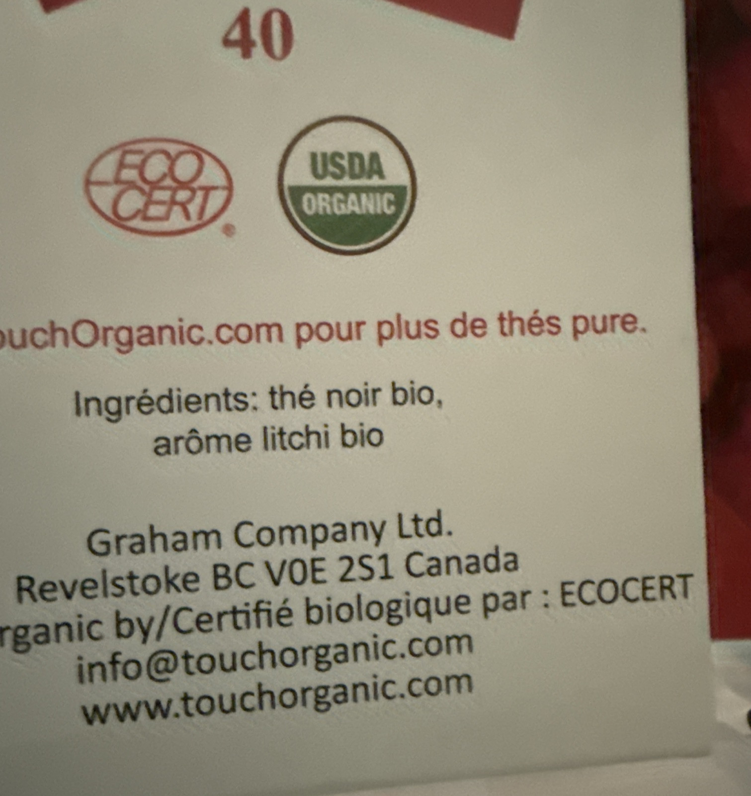 TOUCH ORGANIC Lychee ORGANIC GREEN TEA 2 Boxes= 80 Tea Bags