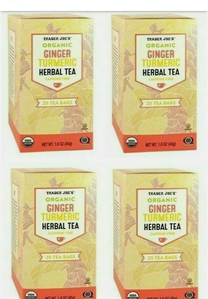 4 Packs Trader Joe’s Organic Ginger Turmeric Herbal Tea 20 Tea Bags 1.6 oz Each