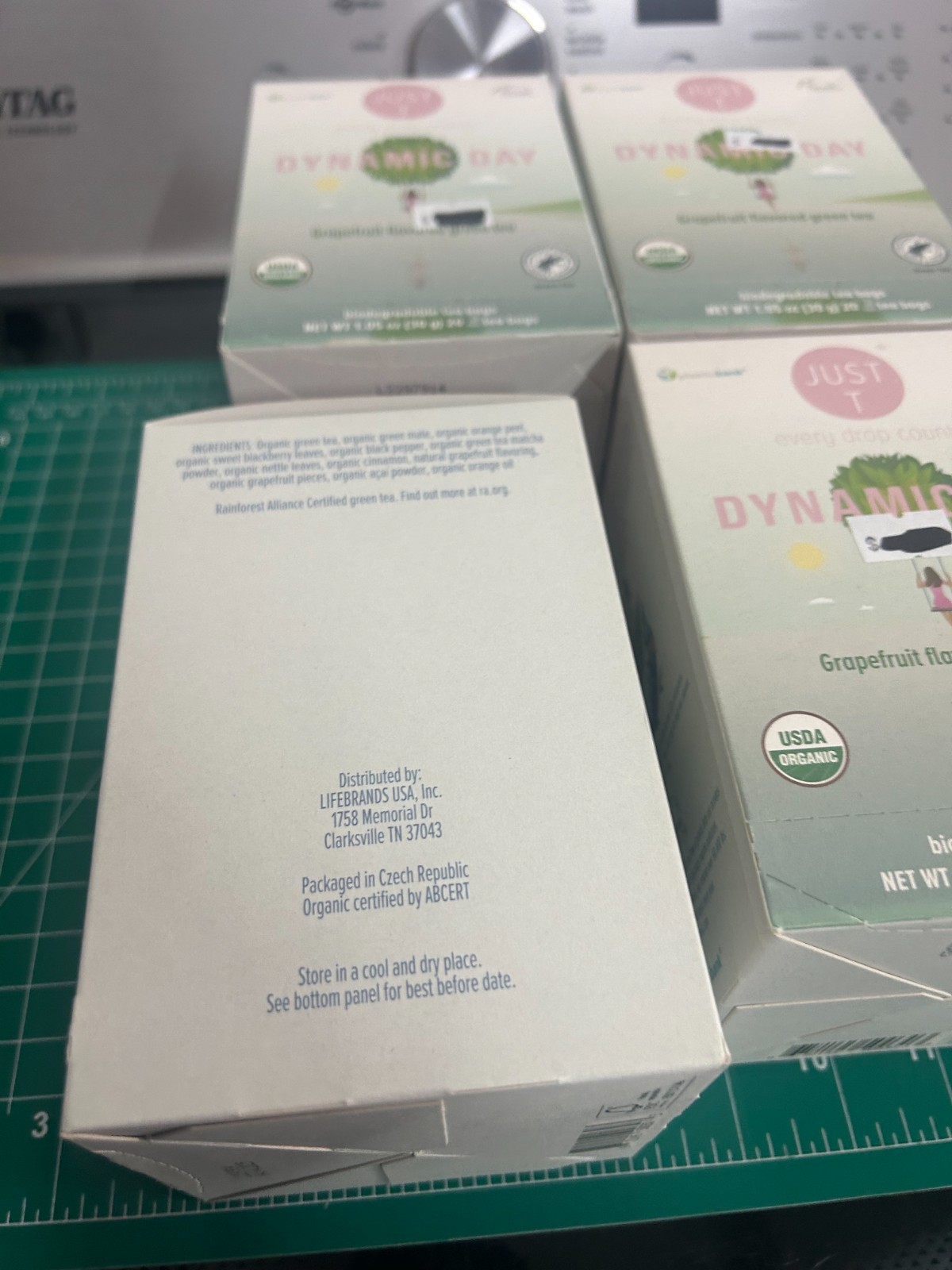 4-pack lot 20CT JUST T Dynamic Day Grapefruit flavored organic GREEN tea