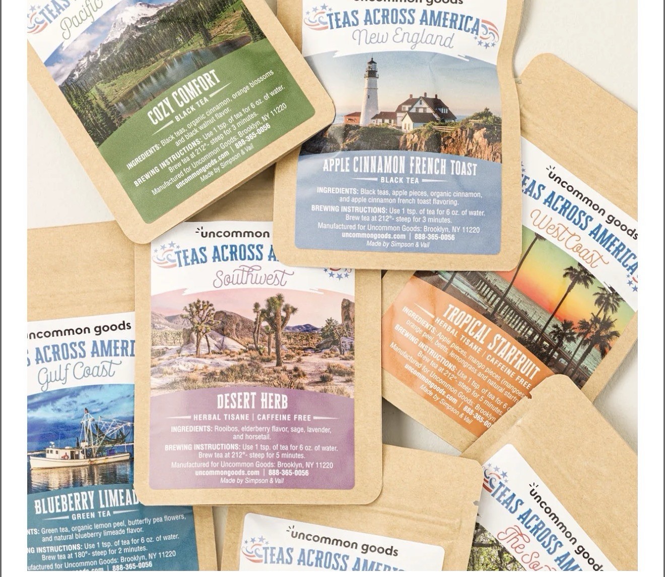 Uncommon Goods Teas Across America Gift Box 7 Tea Sampler Pack