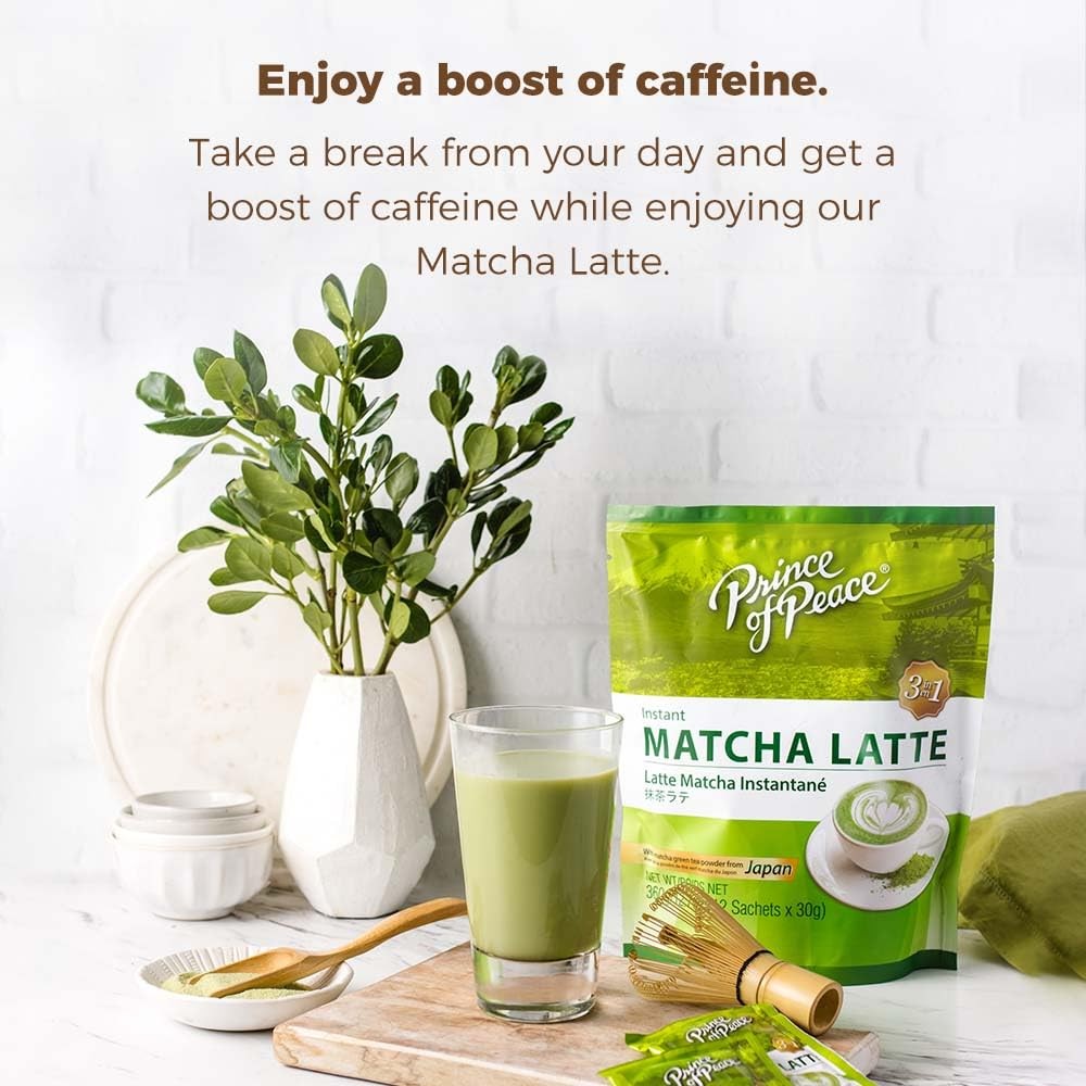 Prince of Peace 3 in 1 Matcha Latte Instant Beverage, 1.06 Ounce (Pack 12)