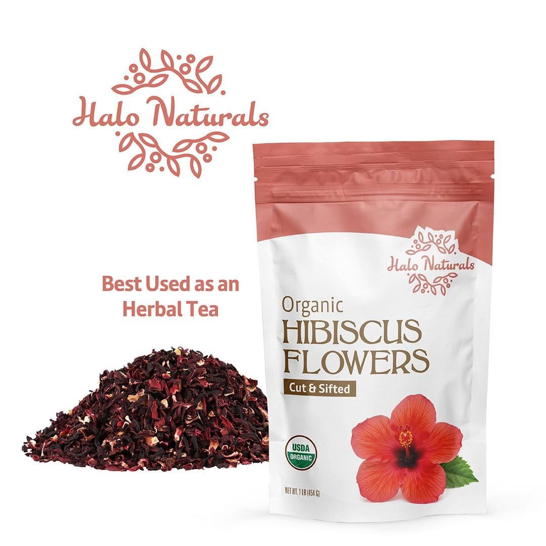 Organic Hibiscus Flowers Cut & Sifted 1 lb – USDA Certified, Resealable Pouch