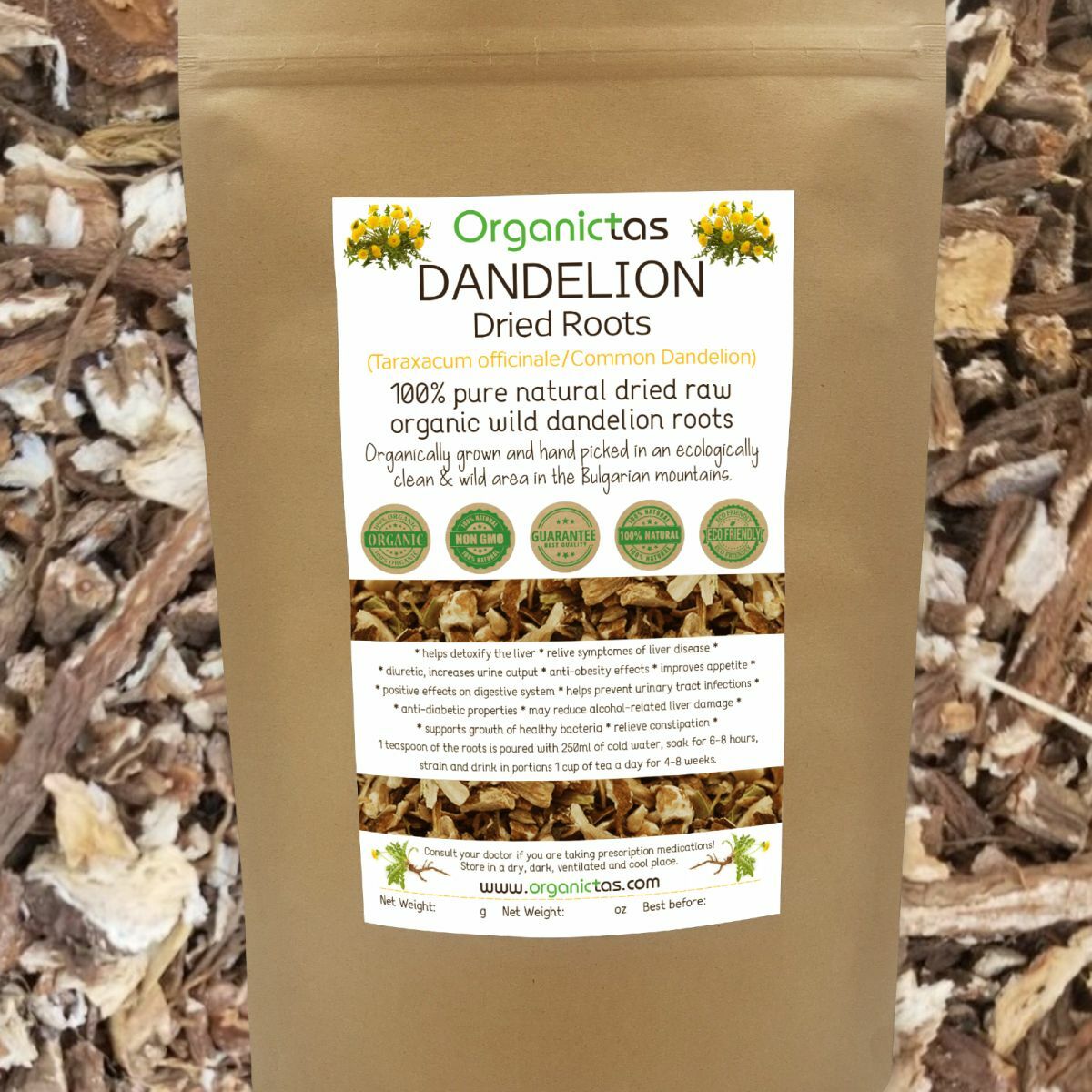 Organic DANDELION ROOT Tea Premium Quality Dried Cut Taraxacum Officinalis 100g