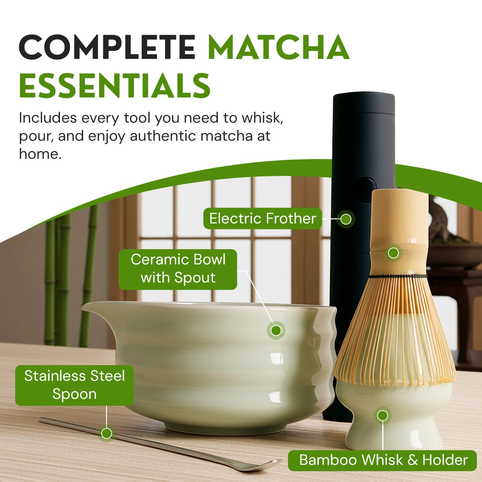 Matcha Whisk Set,6 PCS Ceramic Matcha Kit with Frother, whisk, traditional