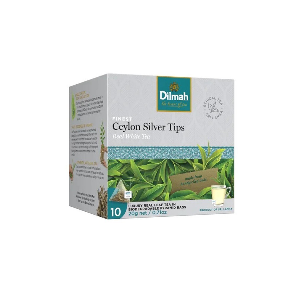Dilmah White Tea, Ceylon Silver Tips, 10-Count Luxury Leaf Teabags (Pack of 2)