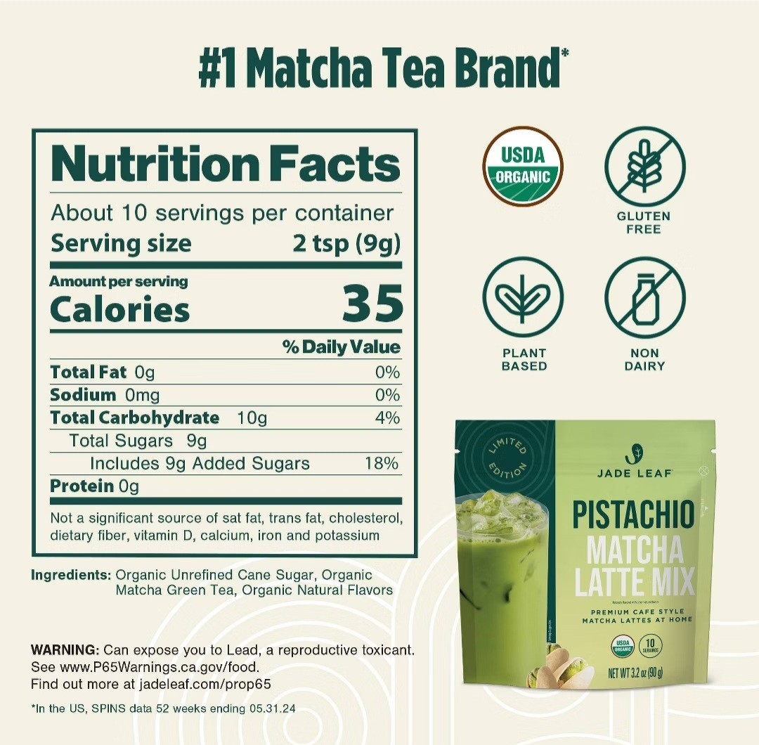 NEW!! Jade Leaf Pistachio Matcha Latte Mix 3.2oz Bag