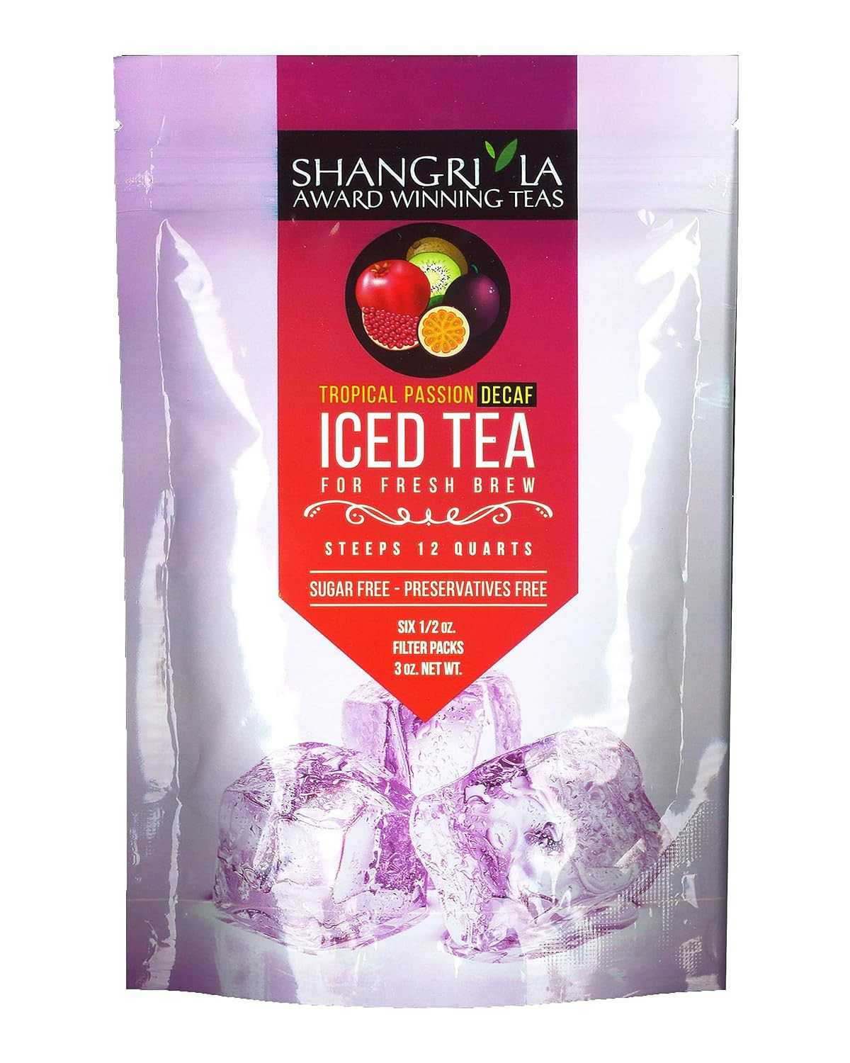 Shangri-La Tea Company Iced Tea Bags, Tropical Passion Decaf, (6 Count)