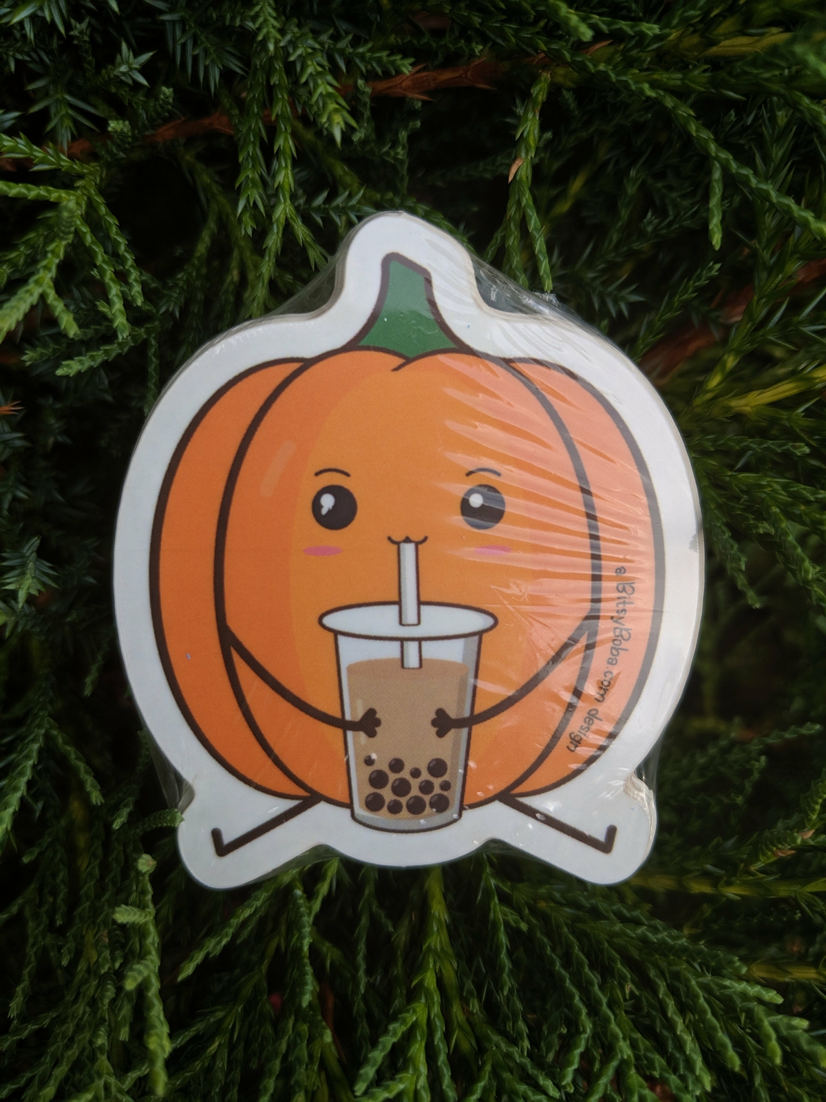 Pumpkin Drinking Boba Halloween Bubble Tea Sticker | Pumpkin Spice Bubble Tea Wa
