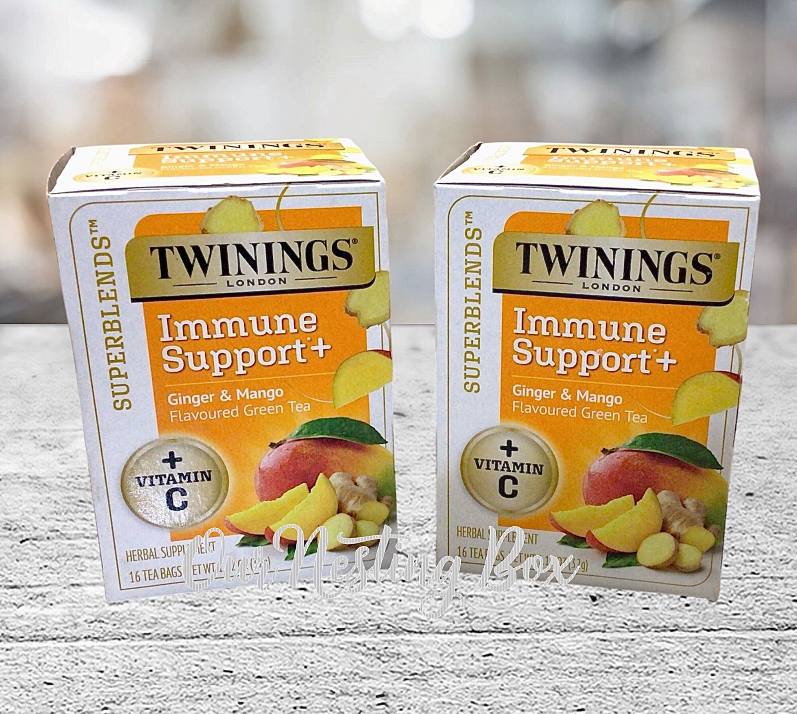 2 Twinings Immune Support+ Vitamin C, Ginger & Mango Green Tea Bags, 16 Count