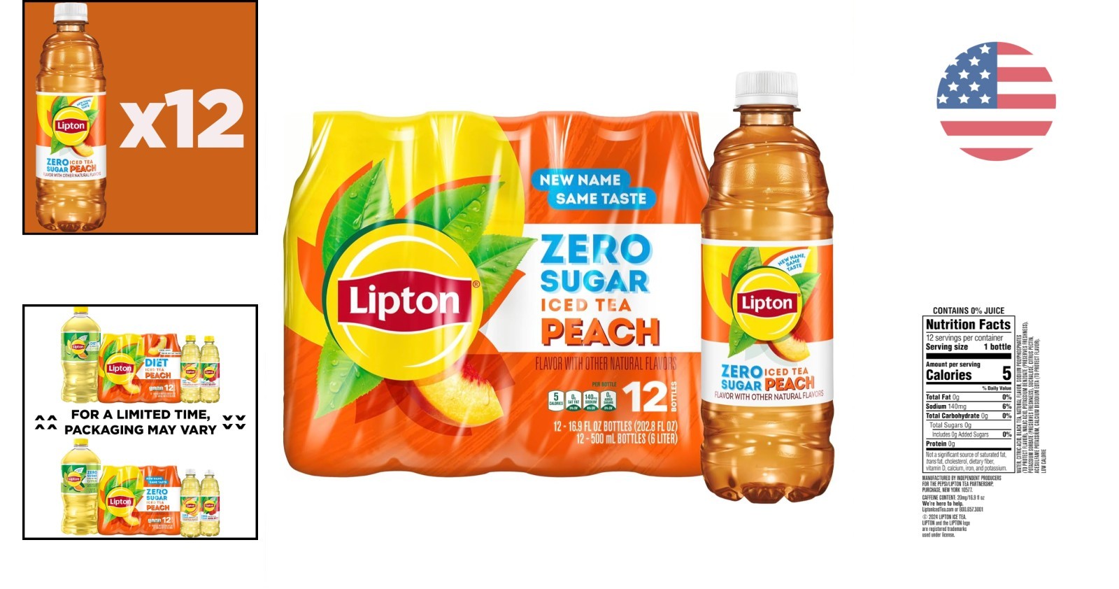 12-Pack Lipton Zero Sugar Peach Iced Tea, 16.9 Fl Oz Bottles – Delightful Taste!