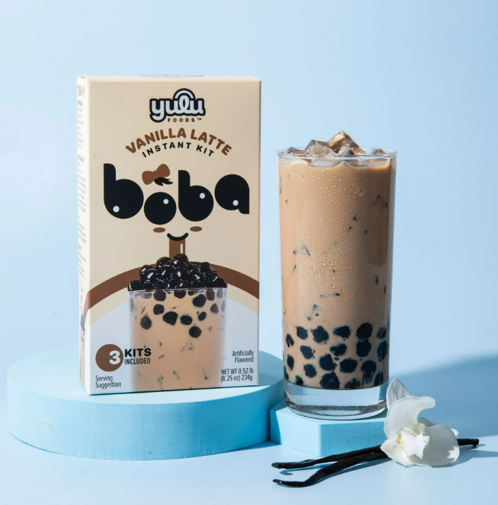 Yulu Foods Instant Boba, Vanilla Latte Bubble Tea Kit, 3 Drinks