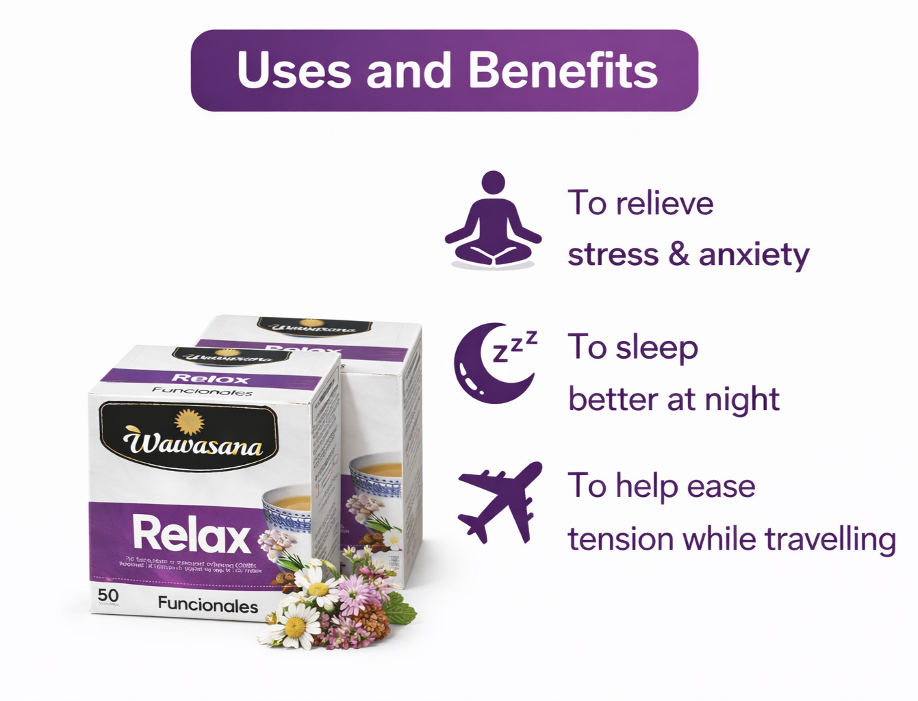 2 Pack Wawasana Relax Herbal Tea 50 Bags Natural Calm Sleep Blend Peru Chamomile
