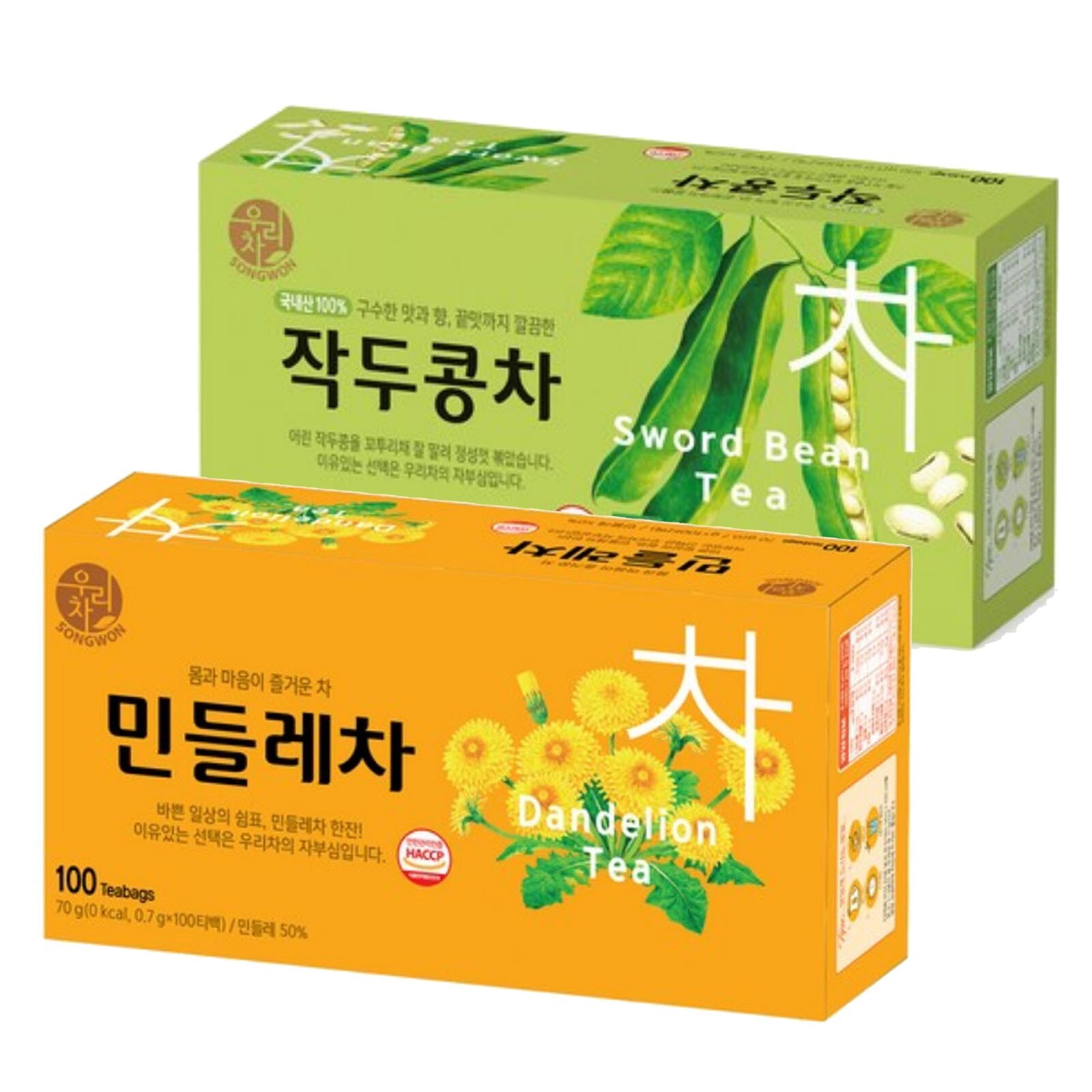 Korean Songwon Dandelion Tea + Sword bean tea 200 Tea bag Free Shipping