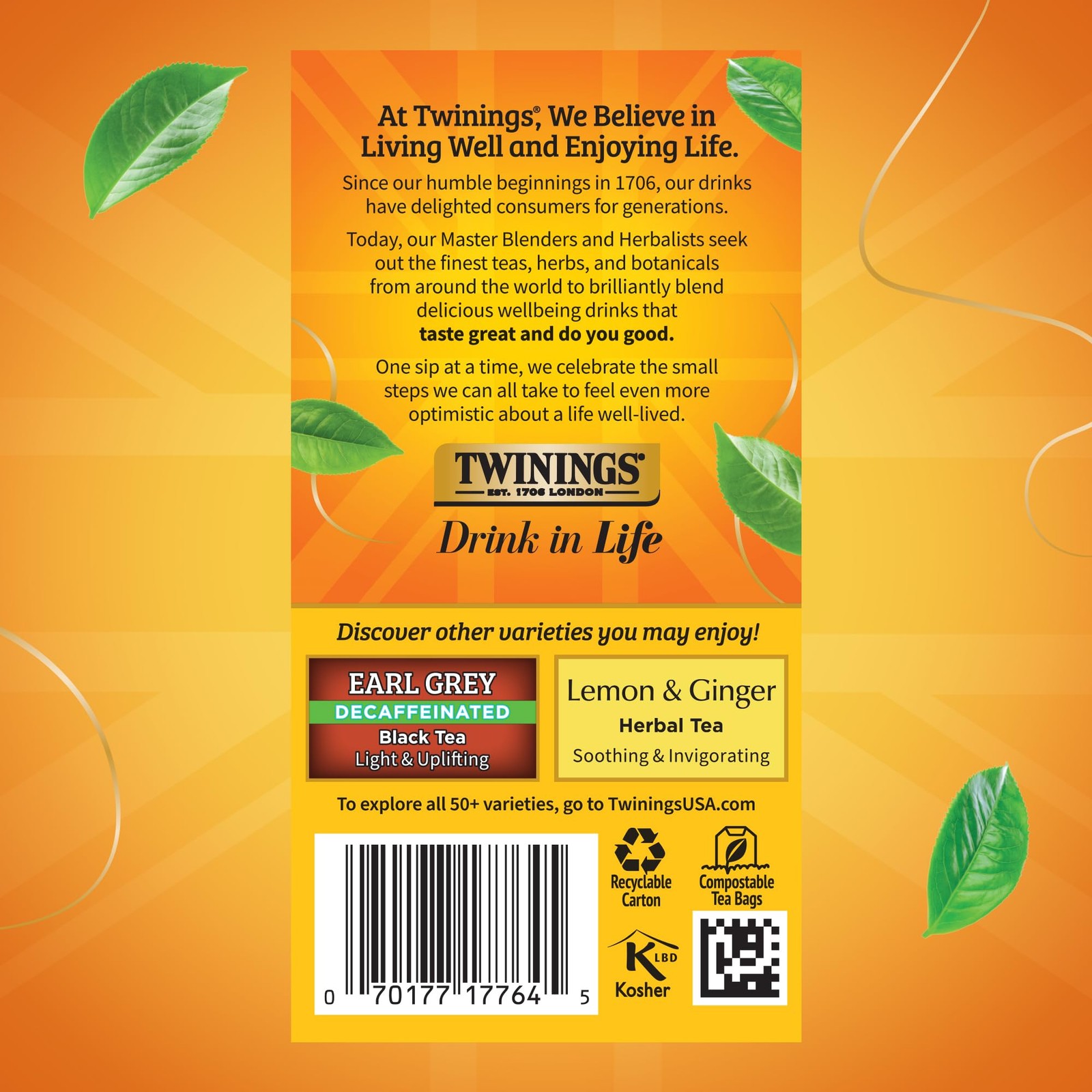 Twinings Decaffeinated Lady Grey Black Tea Individually Wrapped Bags 120 Teabags