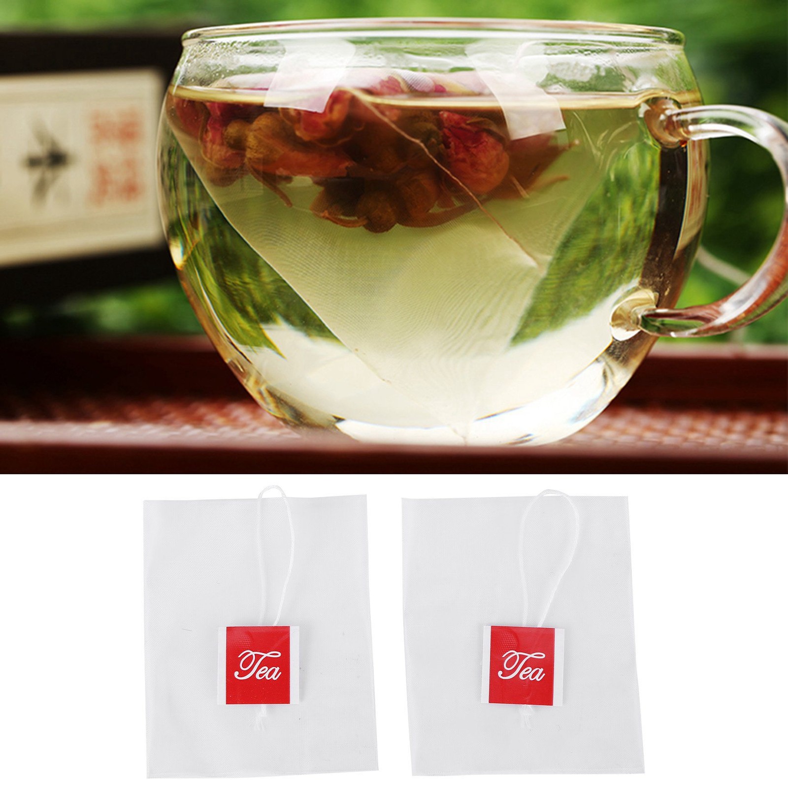 1000Pcs5.5 X 7Cm Pyramid Tea Bag Nylon Tea Bag Single String Label1139