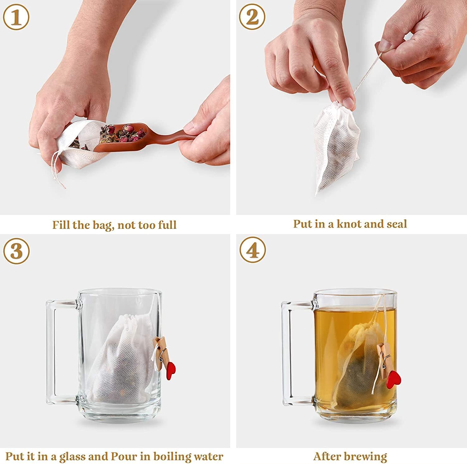 100x Disposable Non-woven Tea bag Filter Empty Teabags Herb Loose Drawstring Bag