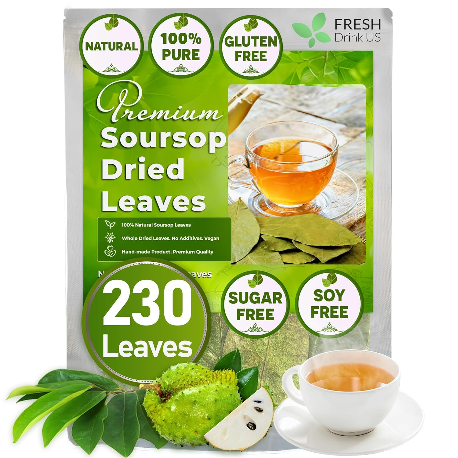 , 230+ Premium Soursop Graviola Dried Leaves Tea, 230-250 Whole Soursop Leave…
