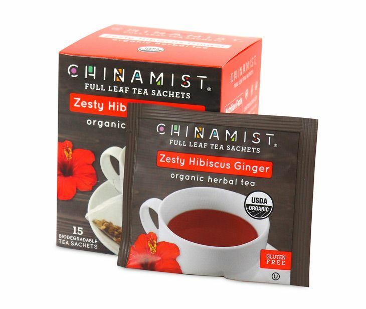 China Mist Zesty Hibiscus Ginger Organic Herbal Tea, 15 count box