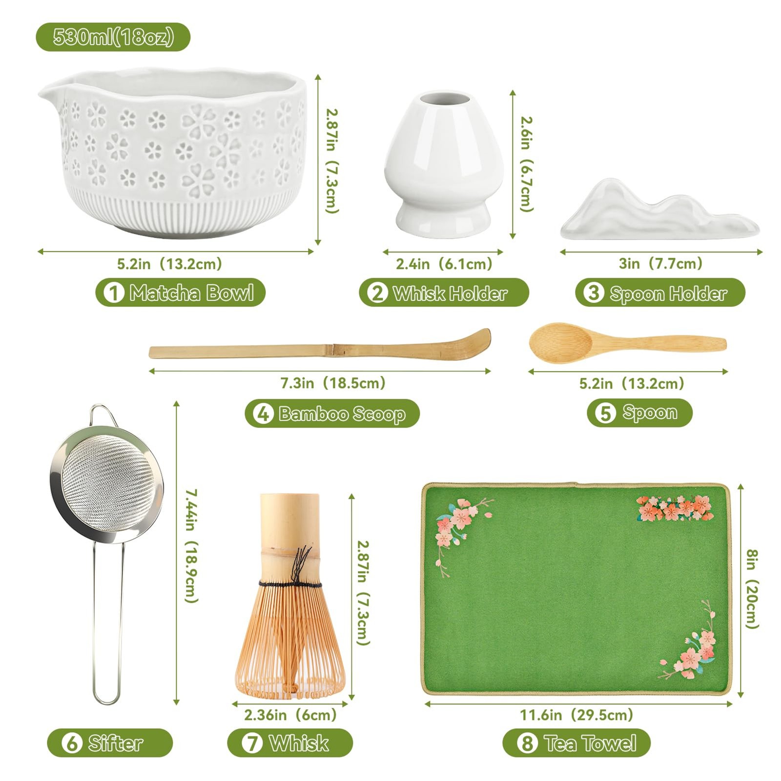 Matcha Whisk Set, 7 Pcs Matcha Making Kit with Matcha Bowl, Matcha Whisk and Hol