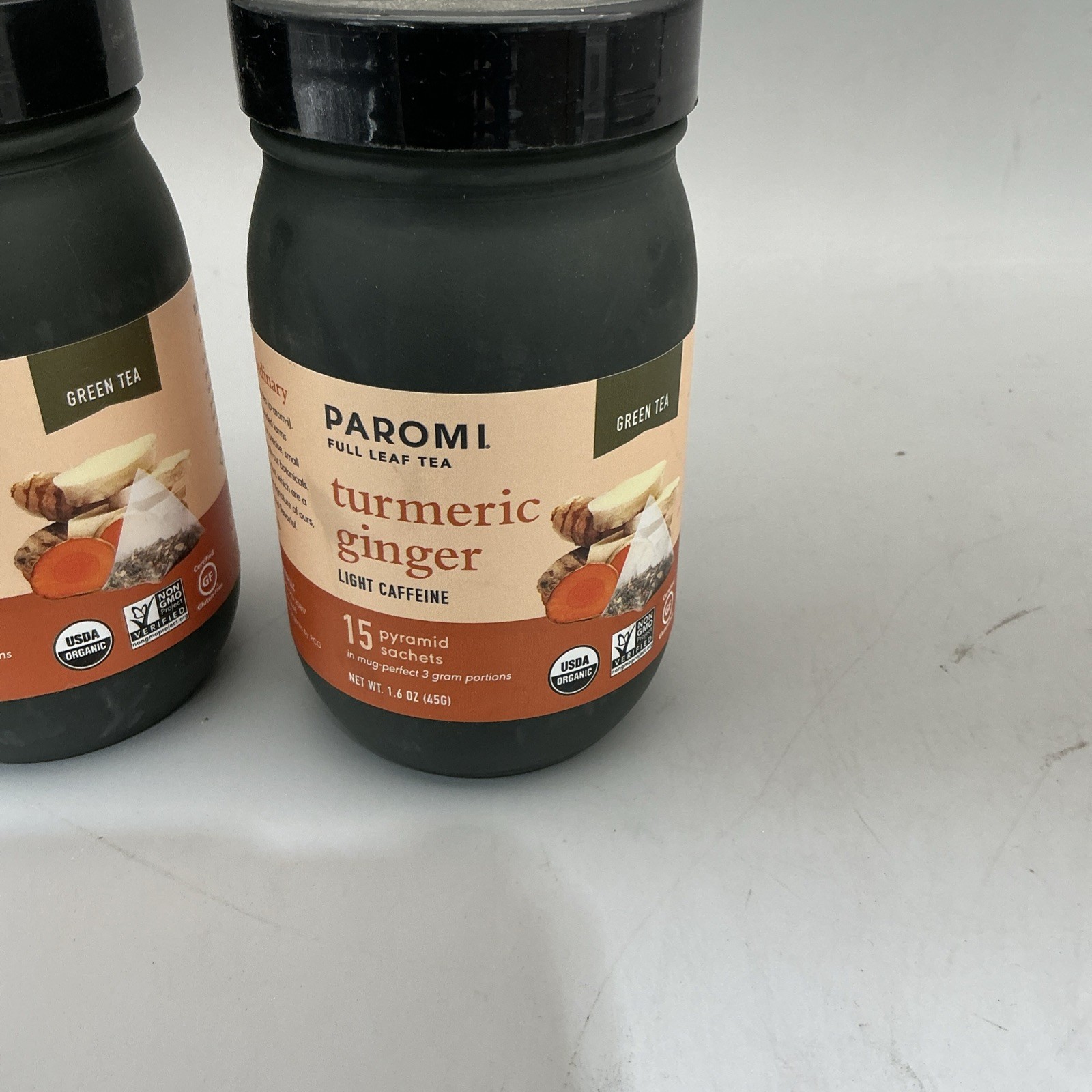 2 Pack Organic Turmeric Ginger Green Tea Glass Jar 15 Bags Each Exp 02/26
