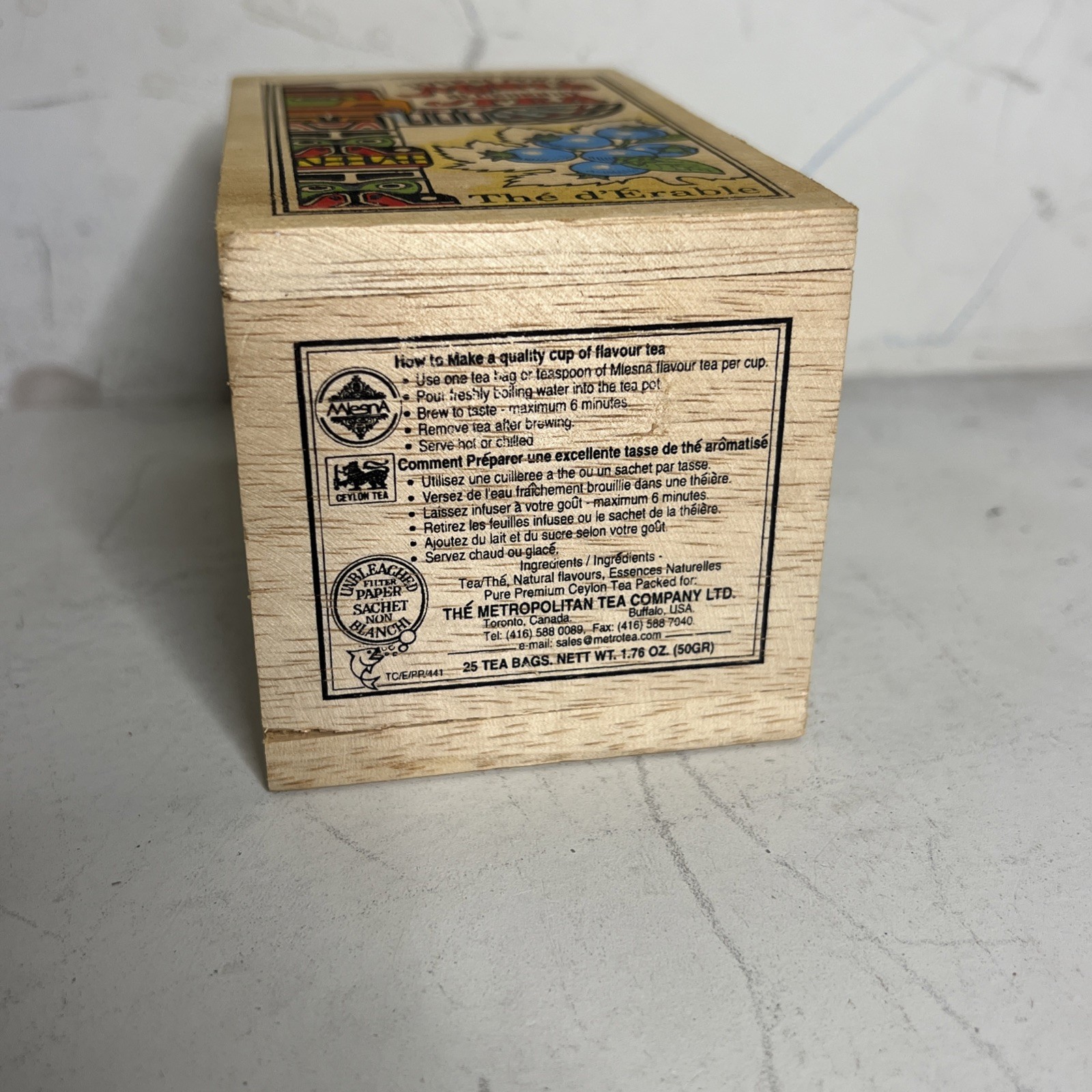 Vintage Mlesna Totem Pole Maple Blueberry Tea Wooden Box – 25 Bags Ceylon