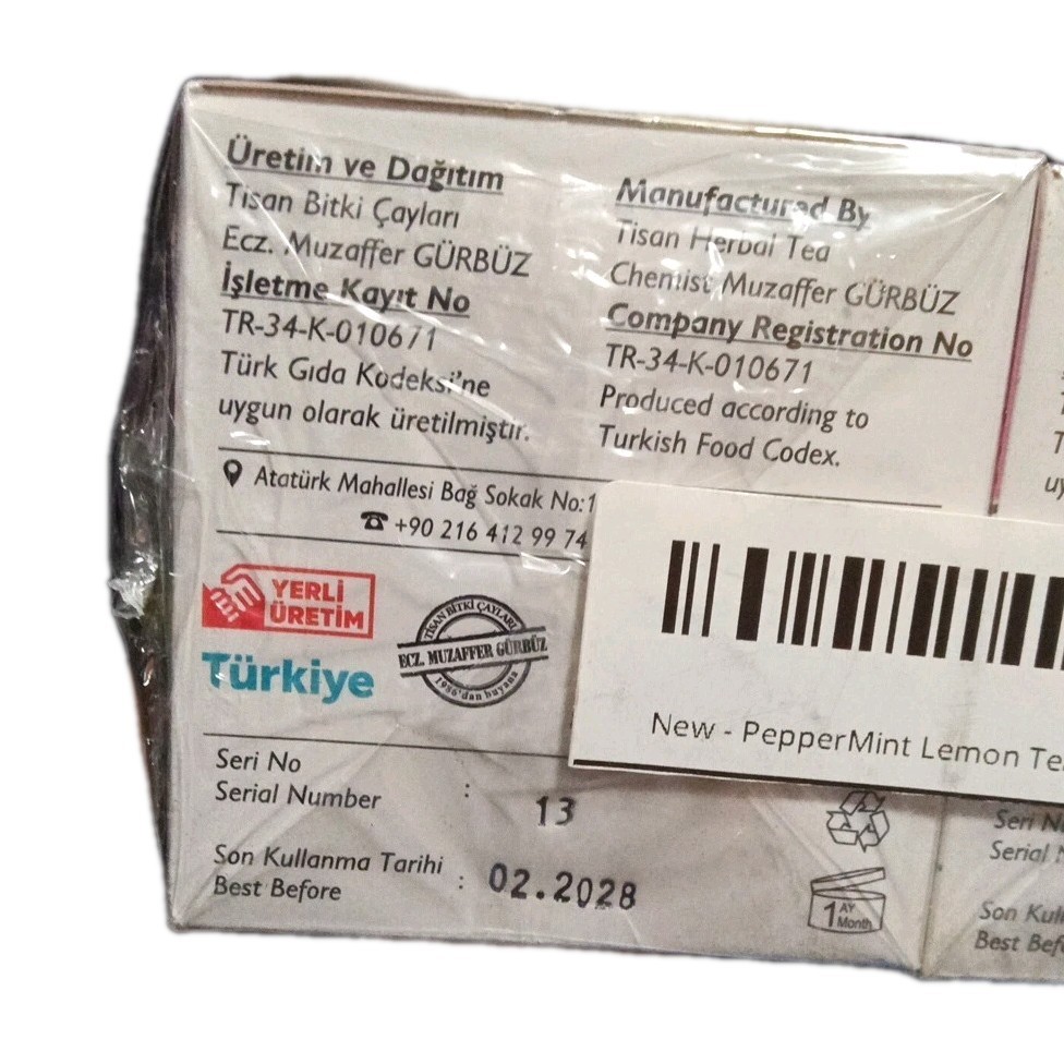 2 boxes Tisan Peppermint – Lemon Herbal Tea, total 40 tea bags, Exp 02/2028