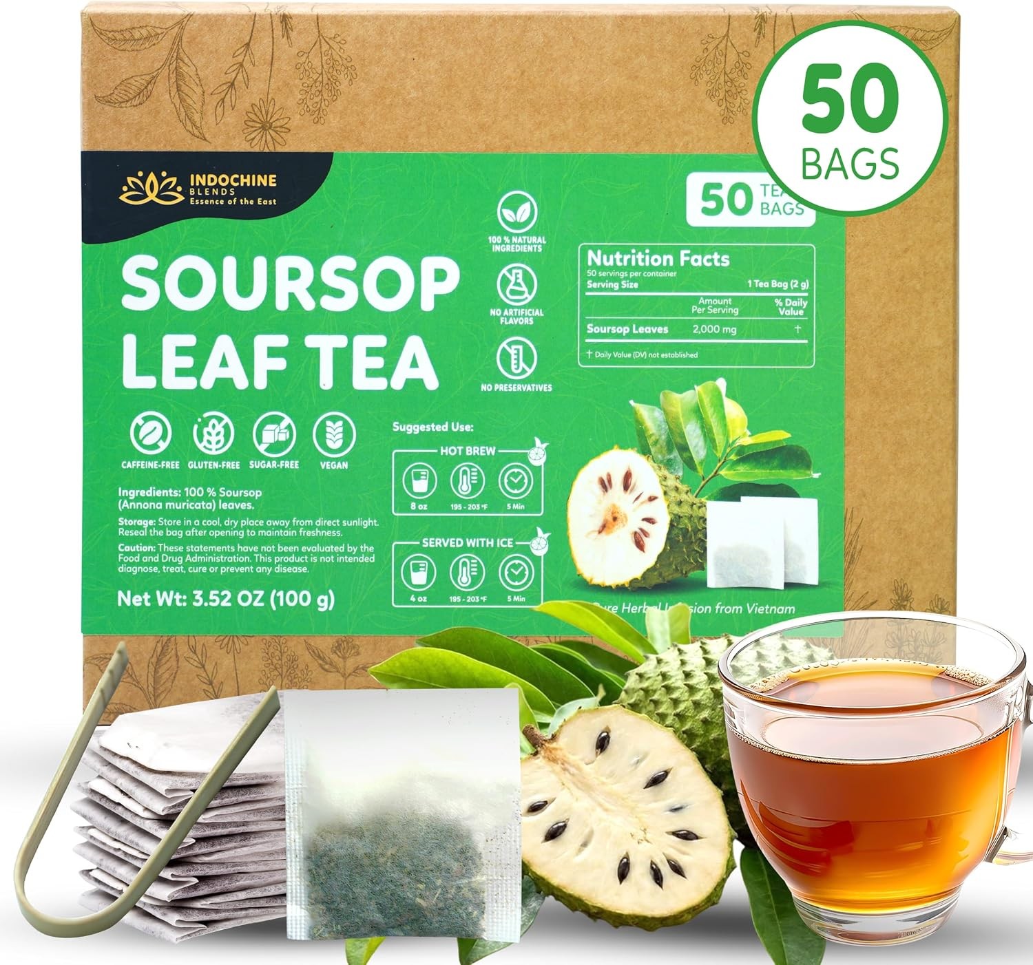 Soursop Tea Bags | 100% Natural Soursop Graviola Leaves | Sugar-Free,