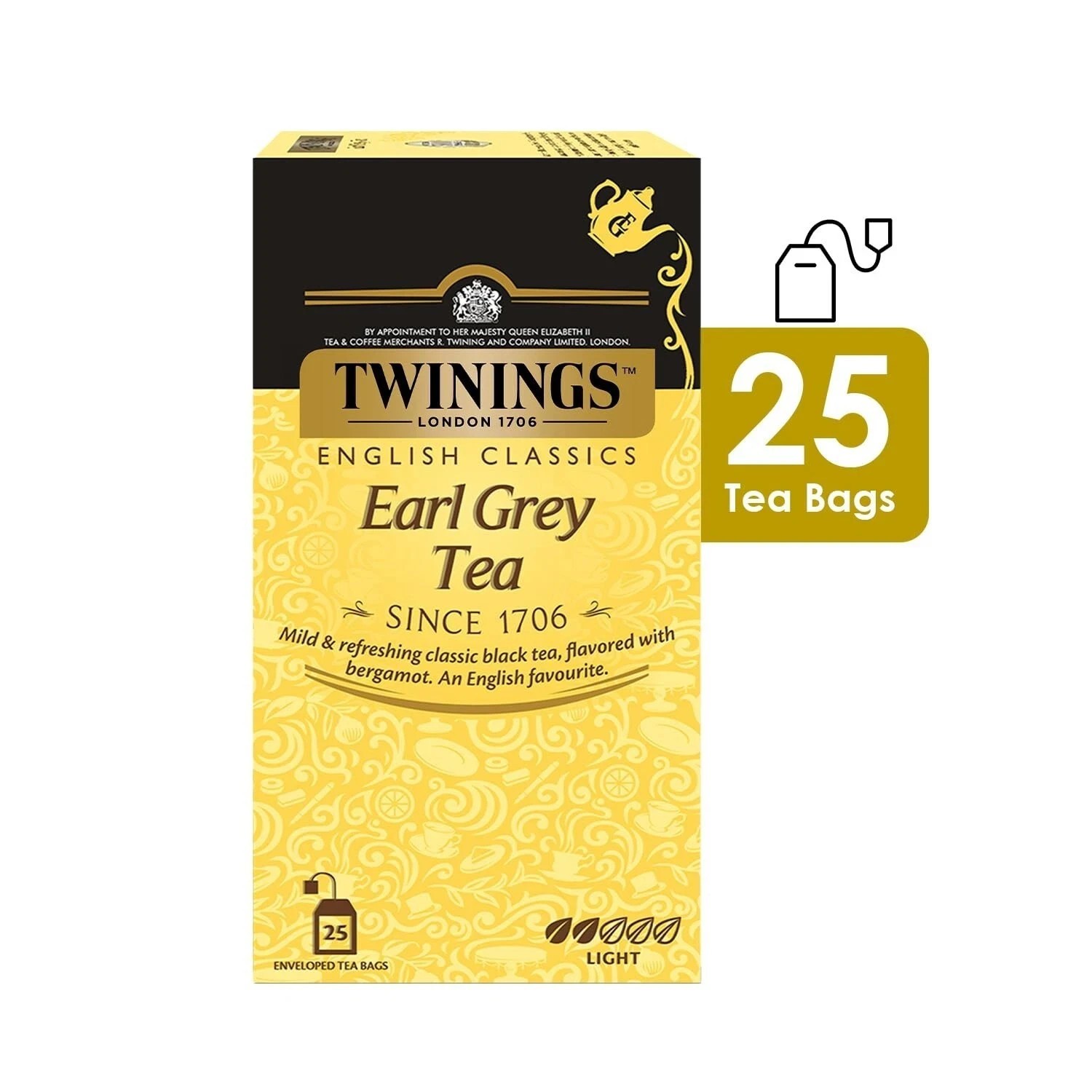 Twinings Earl Grey Tea 25 Teabags Premium English Classic Black Chai Flavor 50g