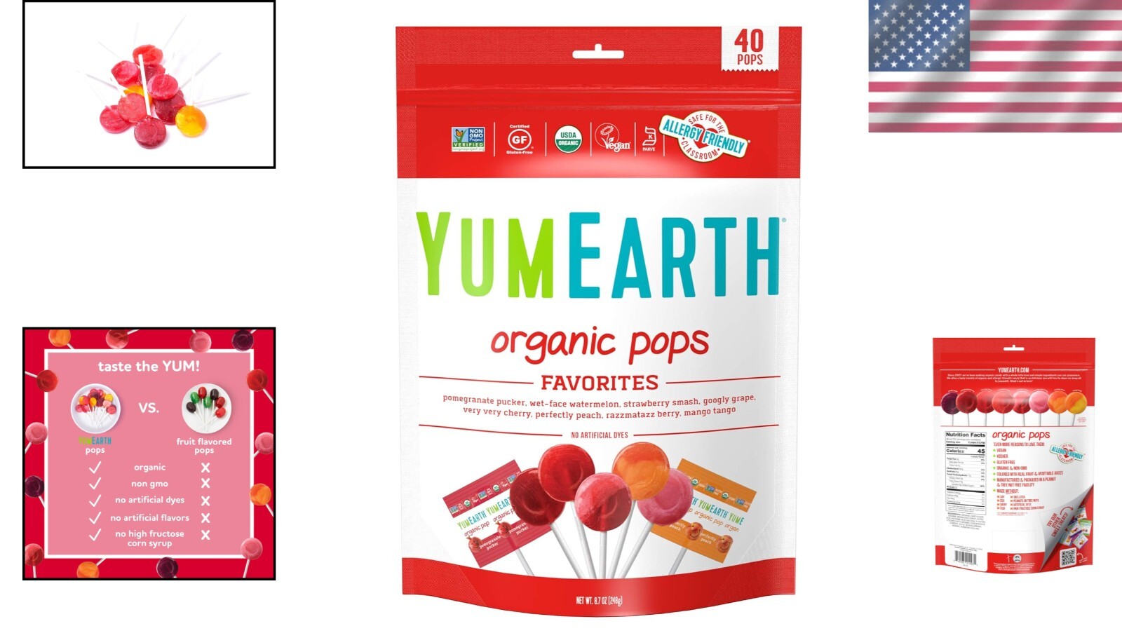 Organic Lollipops – 40 Count, Assorted Flavors, Non-GMO & Allergy-Friendly