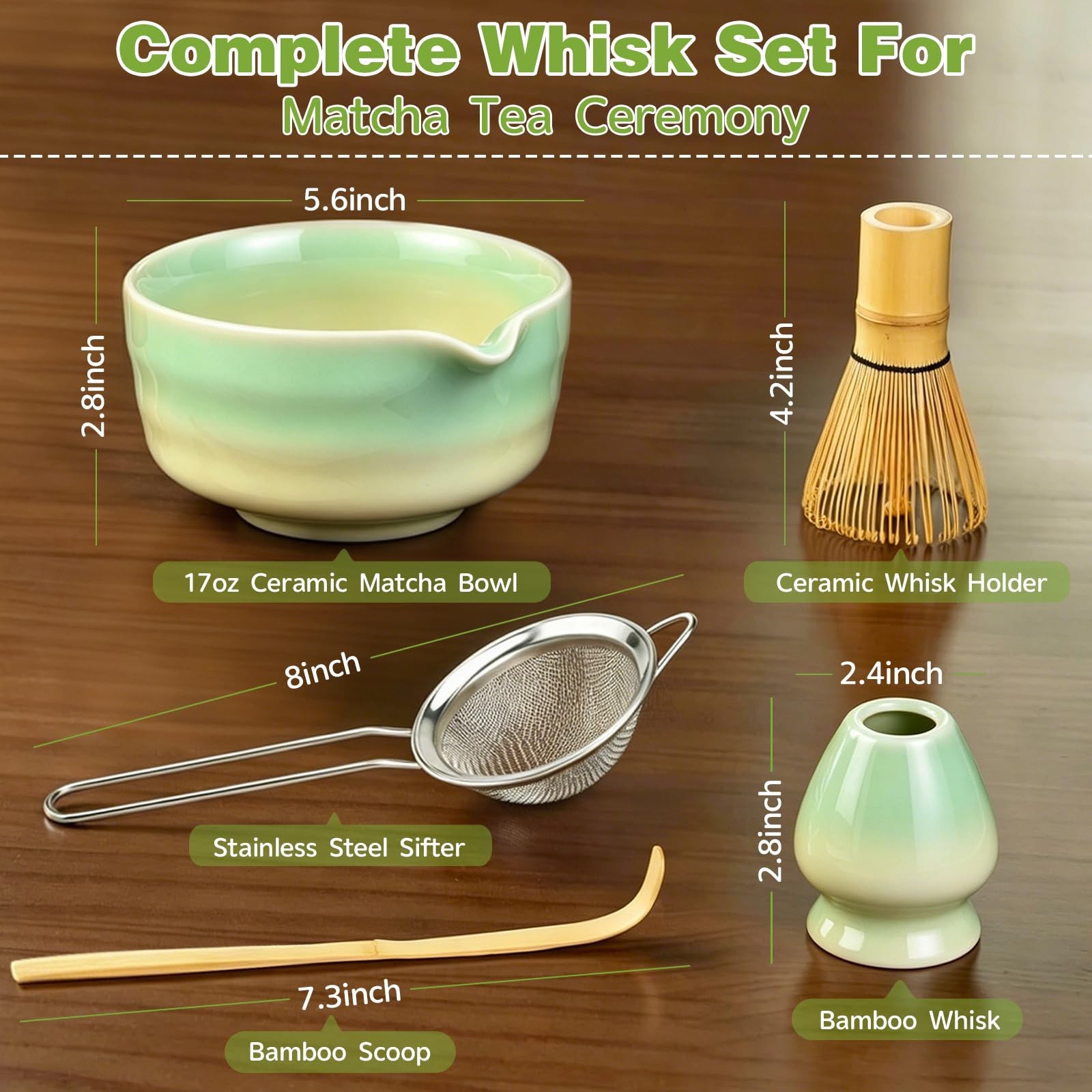Matcha Whisk Set, 5pcs Japanese Ceremony Matcha Tea Kit Includes Ceramic Matc…