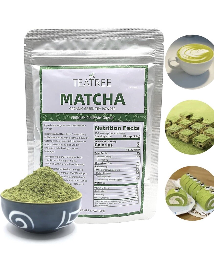 Teatree/Matcha/Organic Green Tea Powder / Premium Culinary Grade/ 3.53 Oz (100g)