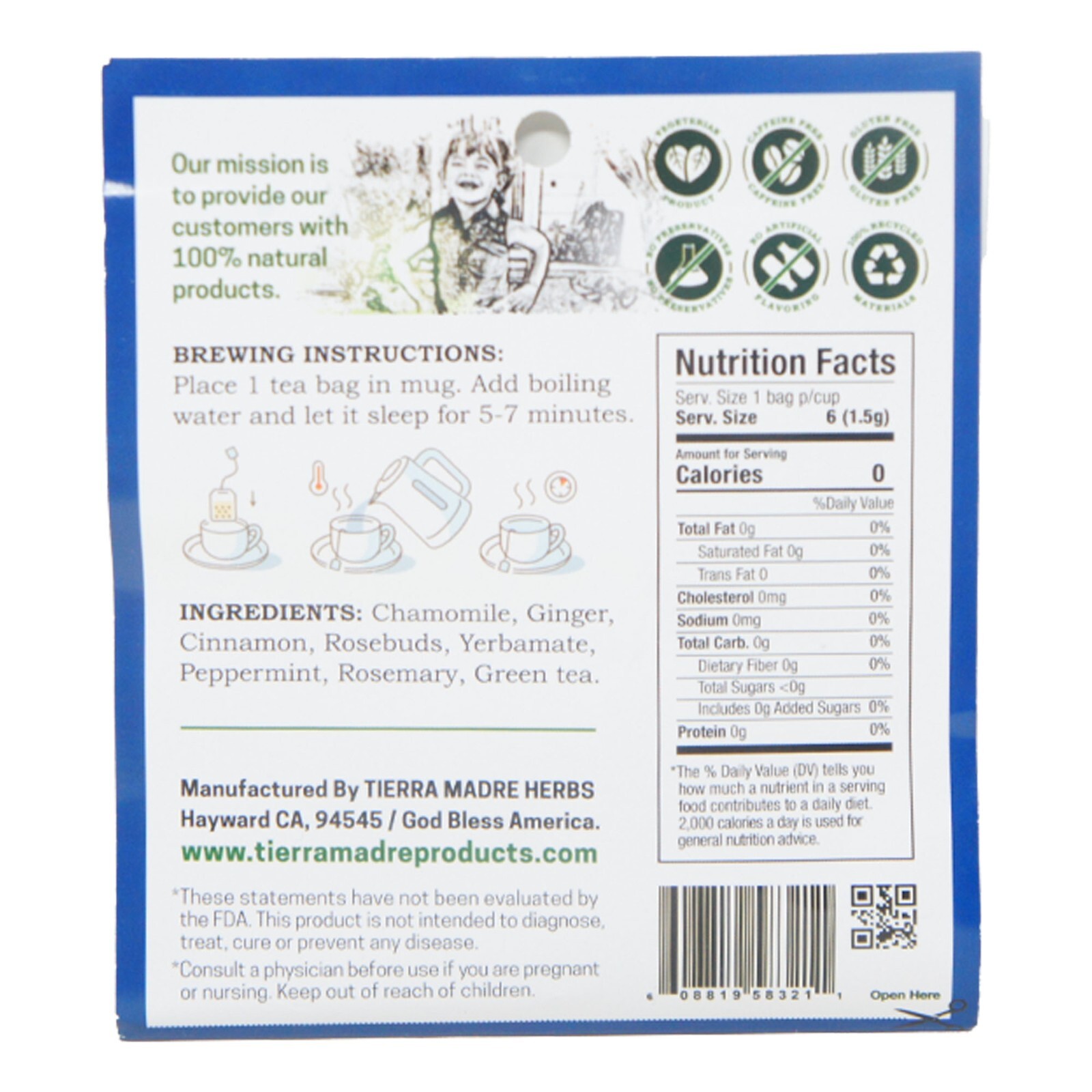 Tierra Madre Cerebro-L Brain Tea Support – Herbal Supplement 6 tea bag (6 Pack)
