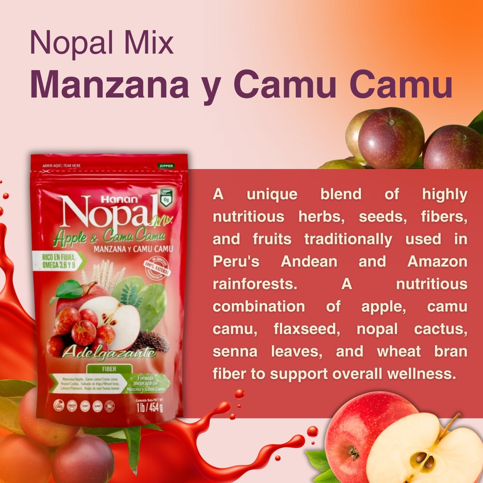 Manzana con Camu Camu 454g – 100% Natural Apple & Camu Camu Blend from Peru