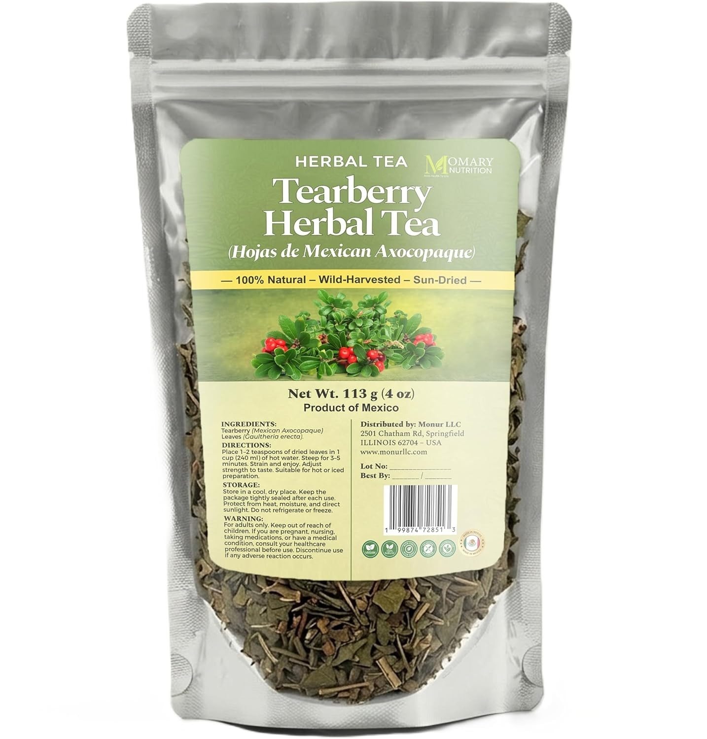 Tearberry Herbal Tea Hojas de Axocopaque Gaultheria erecta 4oz Natural Loose Lea
