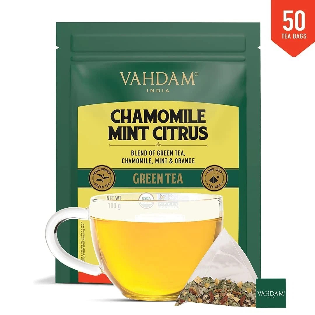 Vahdam Chamomile Mint Citrus Green Tea 50 Bags