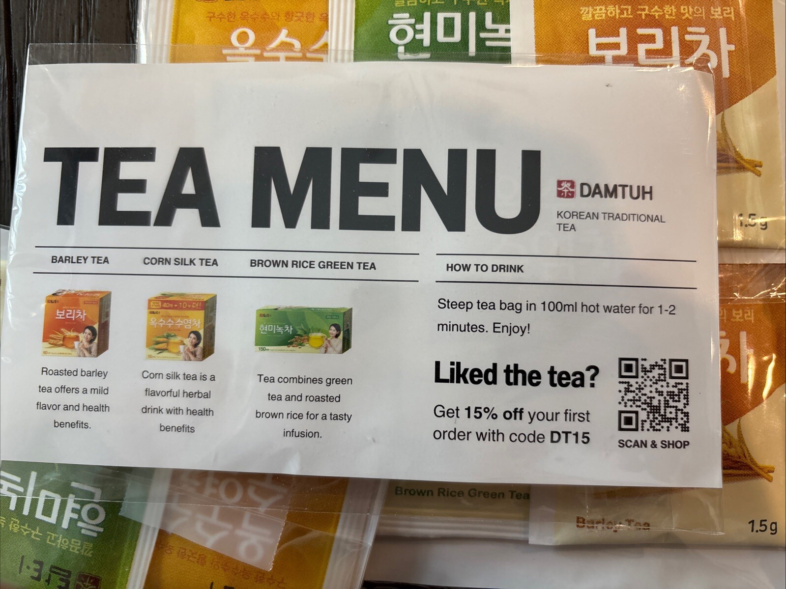 DAMTUH TeaMenu, mix of flavours , 3in1, Tea Bags, 50 packs of 3 teabags.