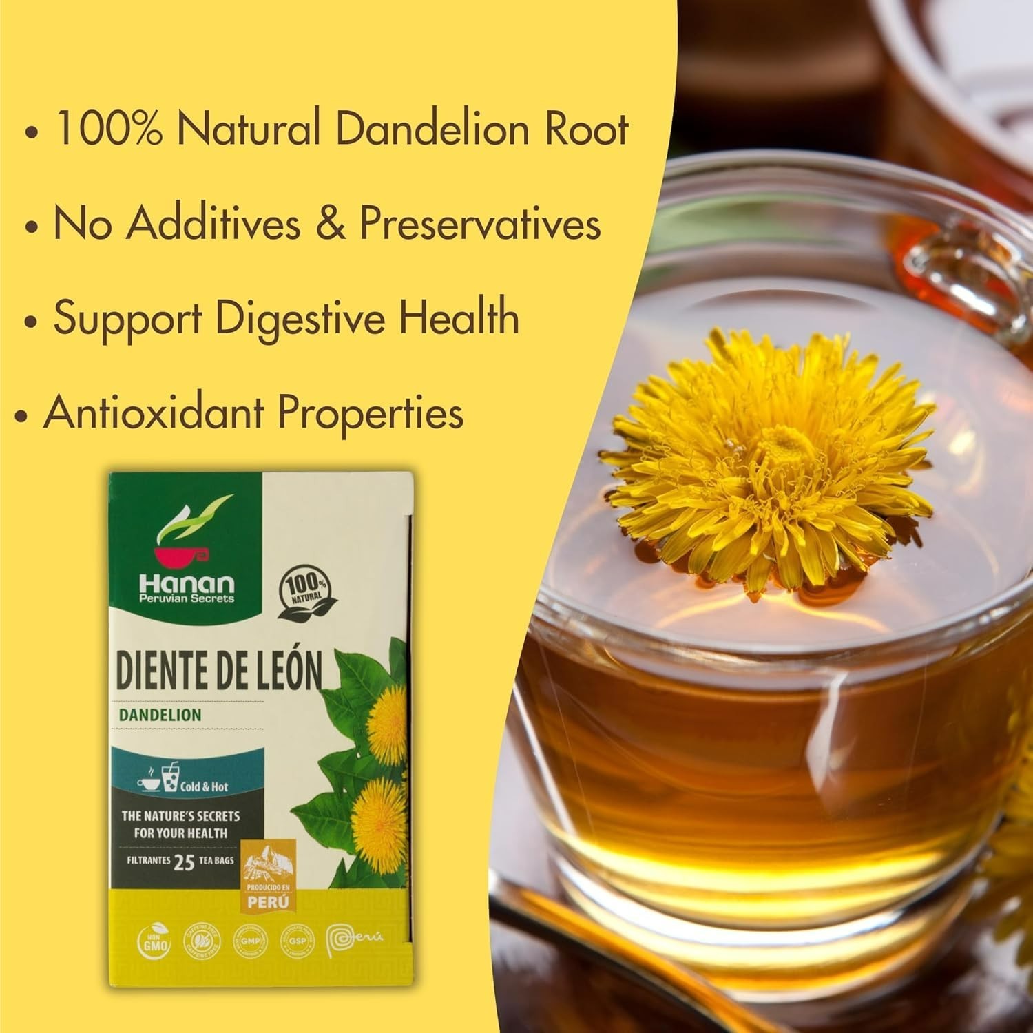 100% Natural Dandelion Root Tea Diente de León – 50 Tea Bags of from Peru