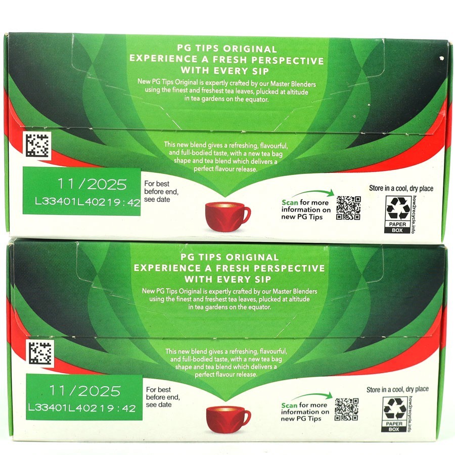 PG Tips Black Tea, Non-Pyramid Tea Bags, 40 Count, Best By: 11/2025, (2 Boxes)