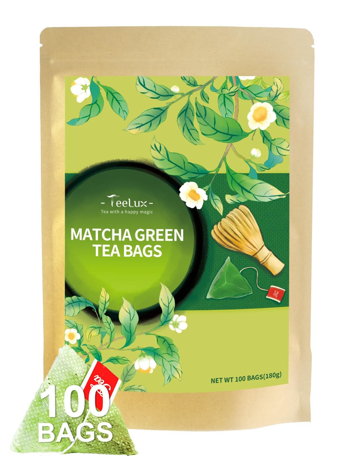Matcha Green Tea Bags, Classic Premium Japanese Matcha + Sencha Green Tea, Su…
