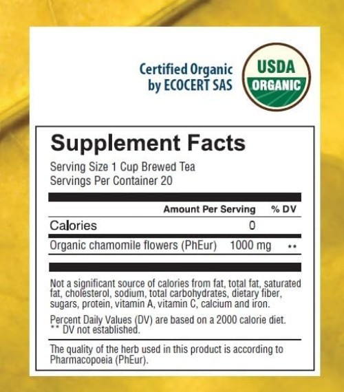 Calm and Relaxing Organic Chamomile Tea – 20 Bags – Naturally Caffeine Free