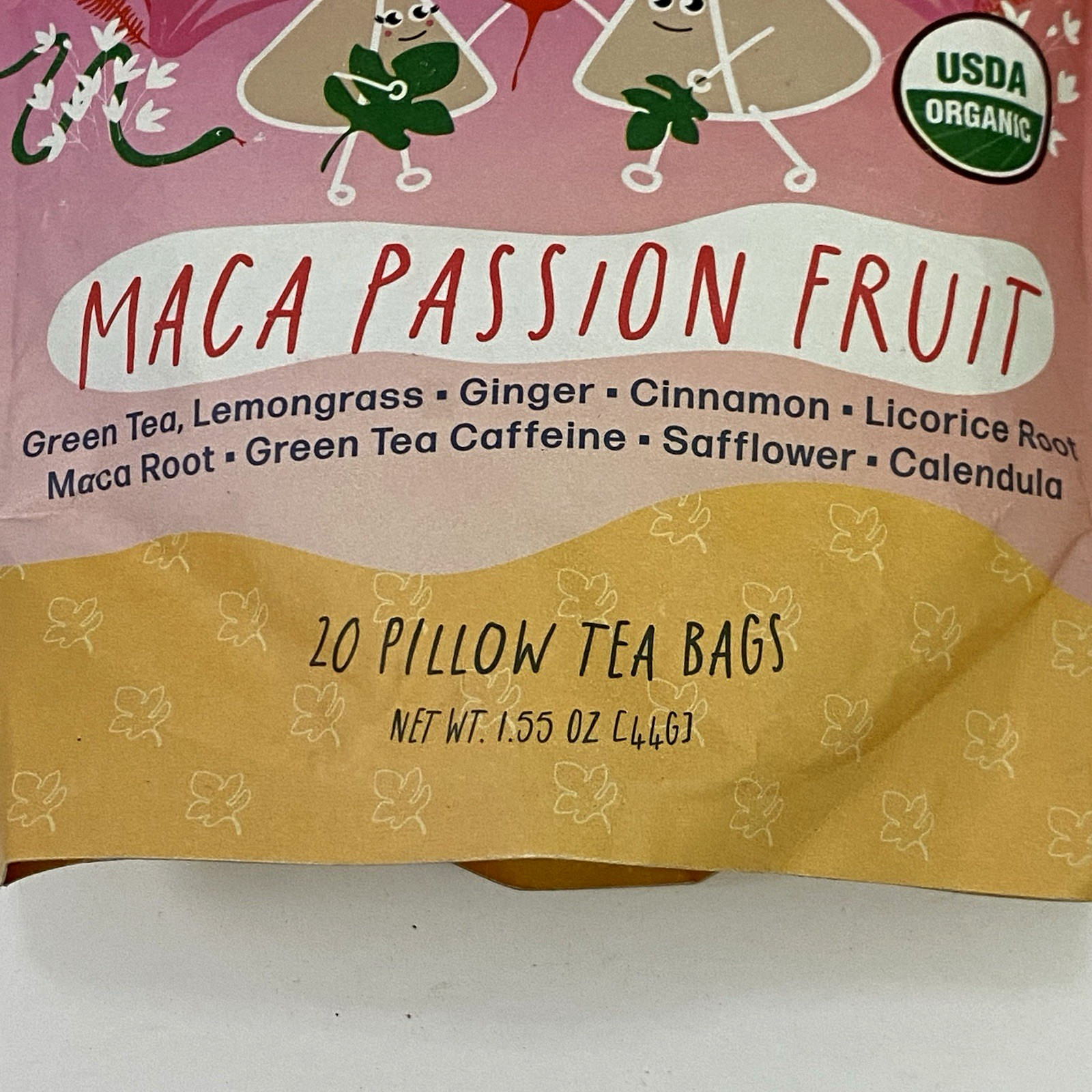 Kubo Tea Maca Passion Fruit Organic High Energy Tea – 1 Pack 20 Pillow Tea Bags
