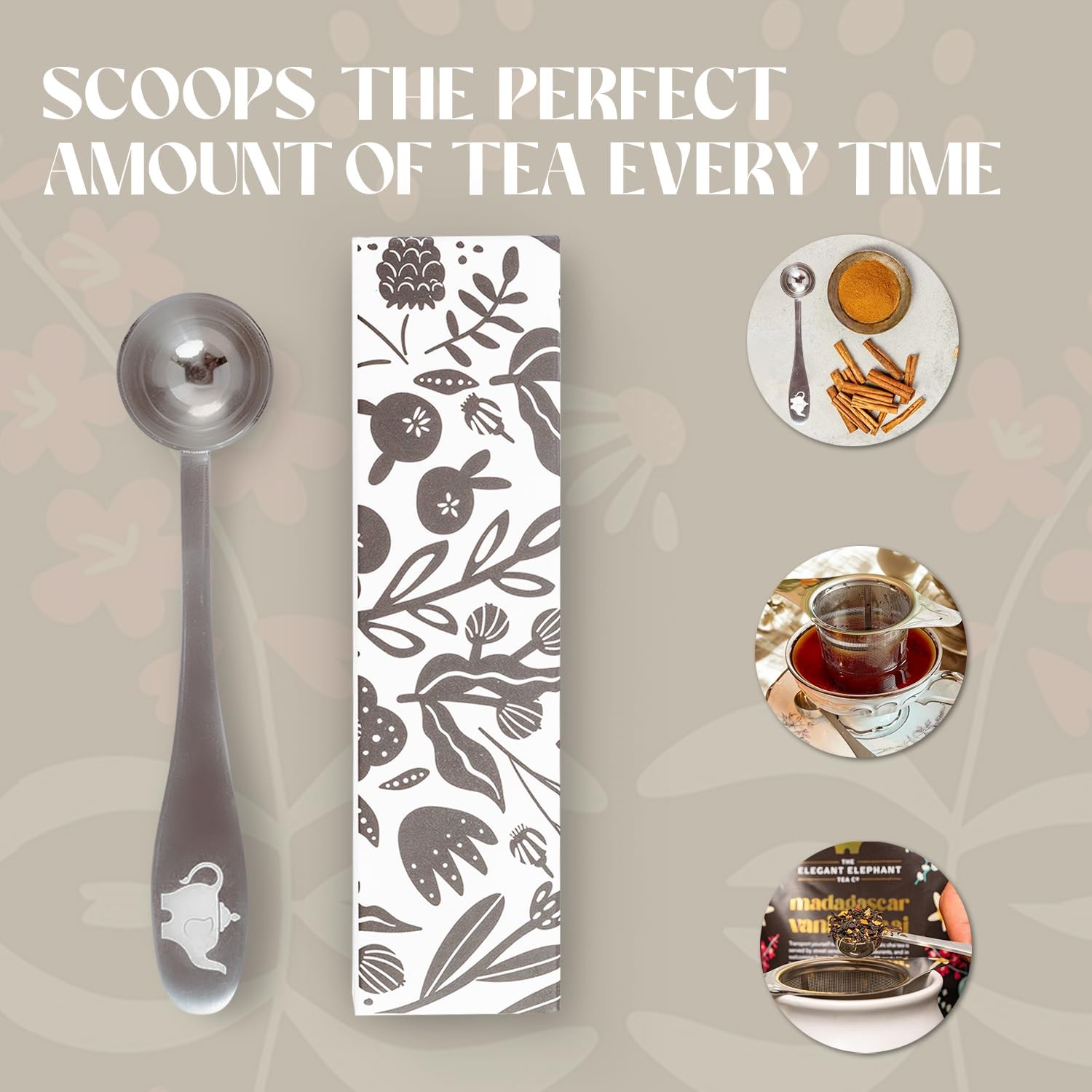 Perfect Scoop Loose Leaf Tea Spoon−18/8 Stainless Steel, teaspoon, Silver