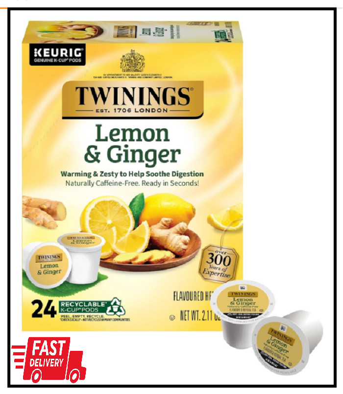 Twinings Lemon & Ginger Herbal Tea K-Cup Pods for Keurig 24 Count Pack of 1