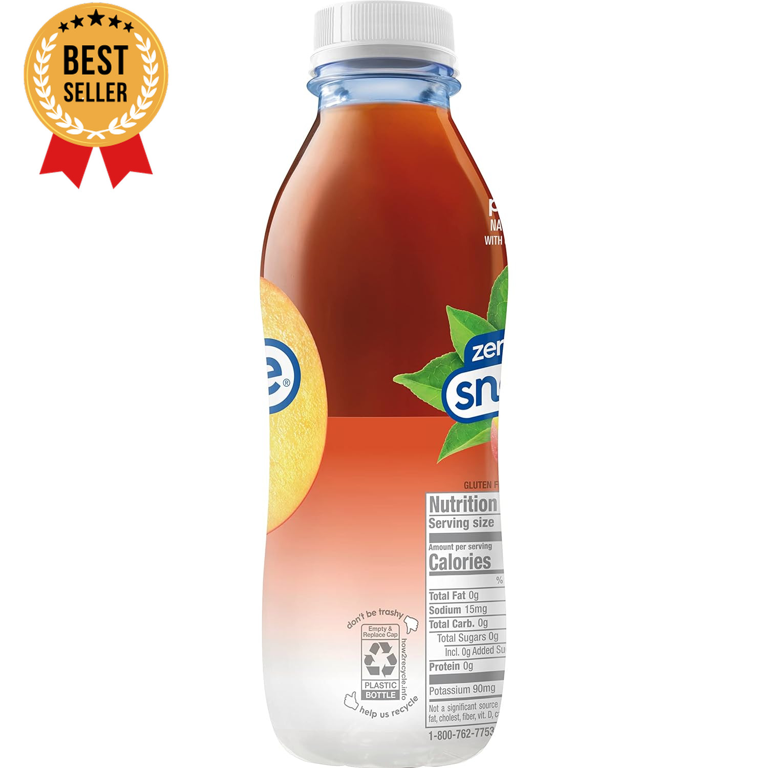 Zero Sugar Peach Tea 16 Fl Oz 12-Pack Recycled Plastic Bottles Refreshing