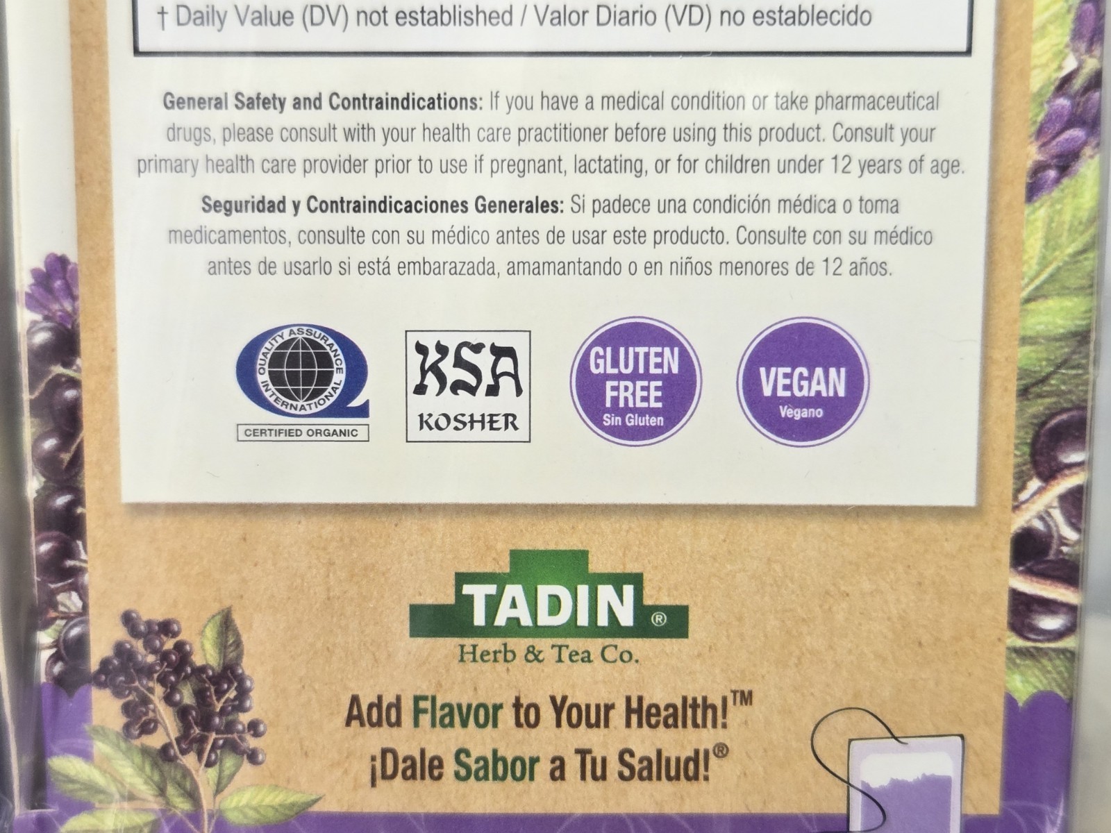 Tadin Organic Elderberry Immunity 20 Tea Bags (Lot Of 6 Boxes) Sick Health Drink
