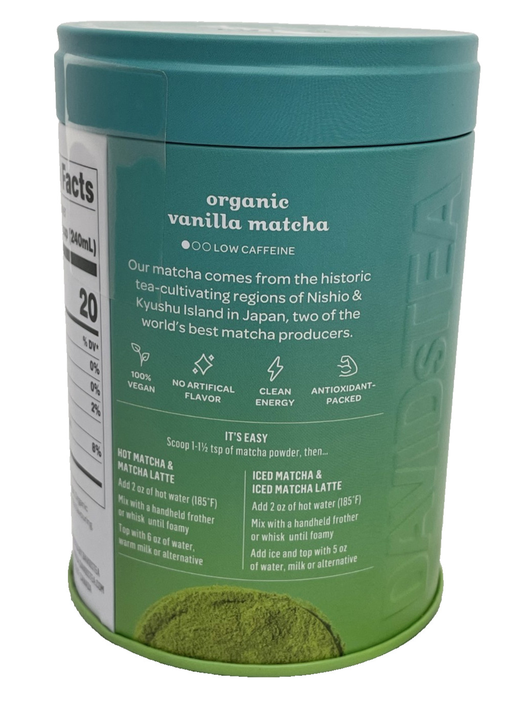 DavidsTea Vanilla Organic Matcha 2.29 Oz. Drink Mix Vegan Low Caffeine