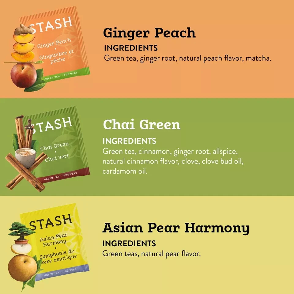 Stash Tea Green Tea Variety Pack Sampler Assortment – Caffeinated, 20 Count