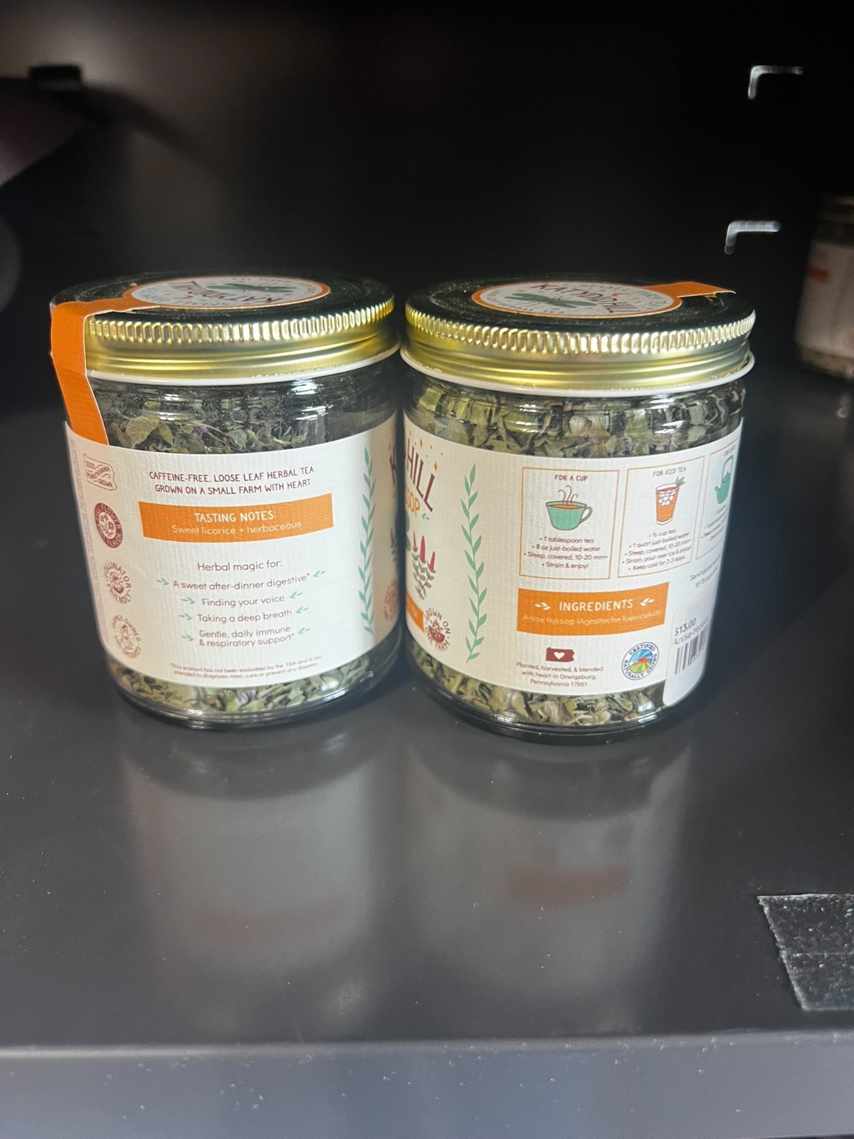 Katydid Hill Anise Hyssop Herbal Loose Leaf Tea 30g Jar Organic Caffeine Free